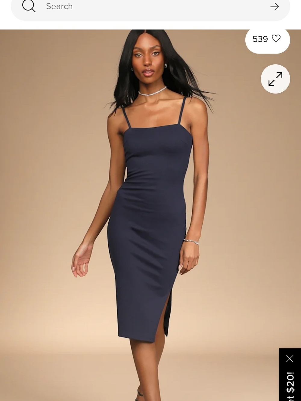 Lulu's Navy Square-Neck Midi Slip Dress with Side Slit